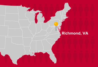 Map pin pointing Richmond, VA
